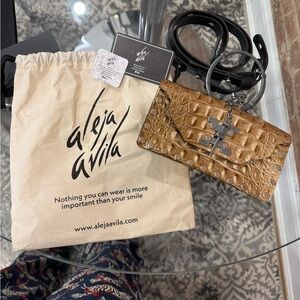 ALEJA AVILA Erika Bag – Gold Crocodile Leather Clutch/Handbag